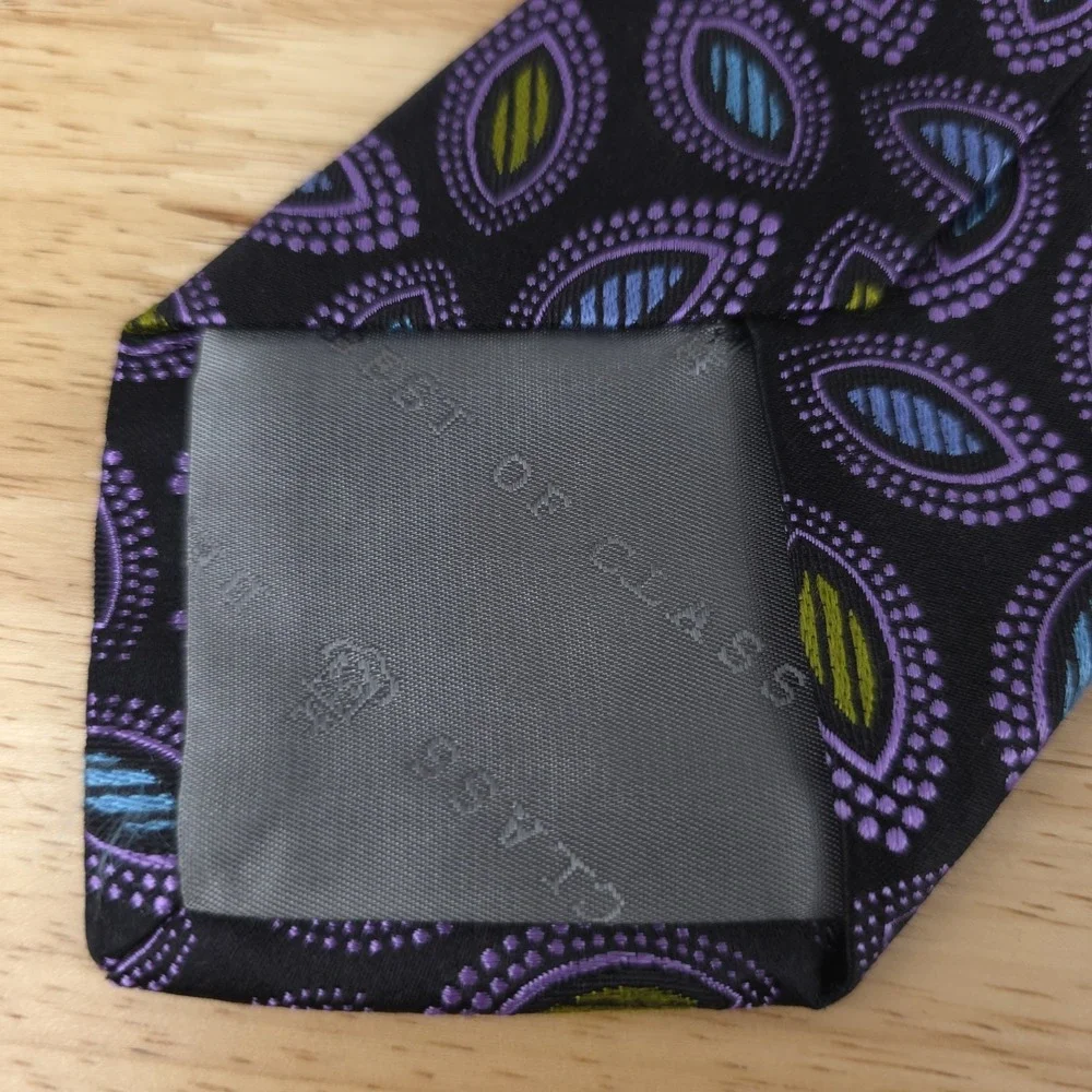 Robert‎ Talbott Best Of Class Black Purple Cats Eye Silk Neck Tie 3.75